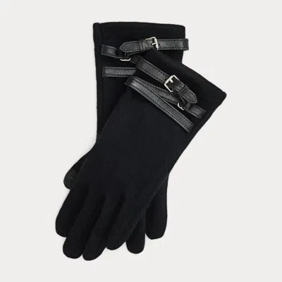 Ralph Lauren Lambskin-trim Wool-blend Tech Gloves In Black