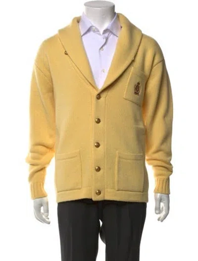 Pre-owned Ralph Lauren Lambswool Collar Cardigan In Yellow