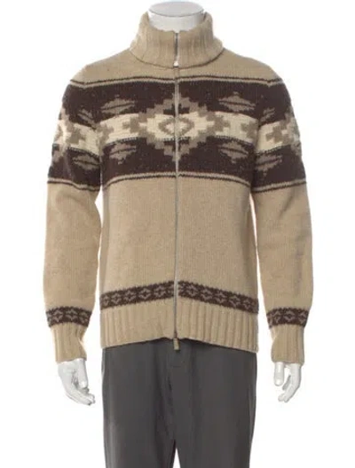 Pre-owned Ralph Lauren Lambswool Colorblock Pattern Cardigan In Neutral