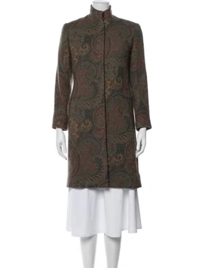 Pre-owned Ralph Lauren Lambswool Floral Print Coat In Green