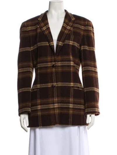 Pre-owned Ralph Lauren Lambswool Plaid Print Blazer In Brown