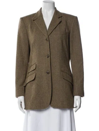 Pre-owned Ralph Lauren Lambswool Striped Blazer In Green