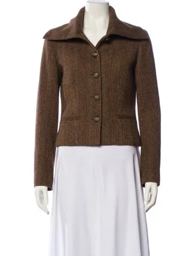 Pre-owned Ralph Lauren Lambswool Tweed Pattern Blazer In Brown