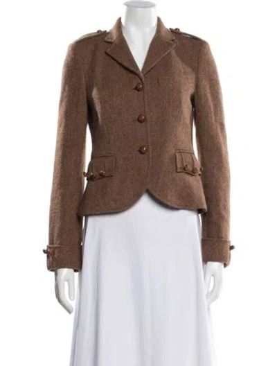 Pre-owned Ralph Lauren Lambswool Tweed Pattern Blazer In Brown