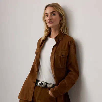 Ralph Lauren Landry Lamb-suede Shirt In Brown