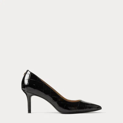 Ralph Lauren Lanette Croc-embossed Leather Pump In Black
