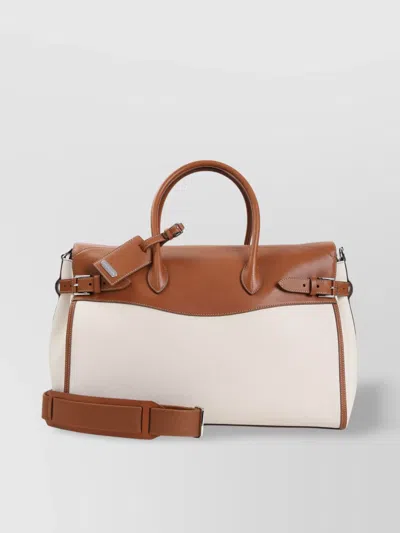 Ralph Lauren Large Leather Canvas Tote Bag In Neutral