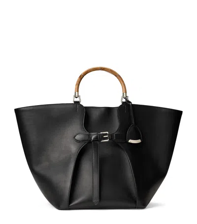 Ralph Lauren Large Leather Ralph Tote Bag In Black
