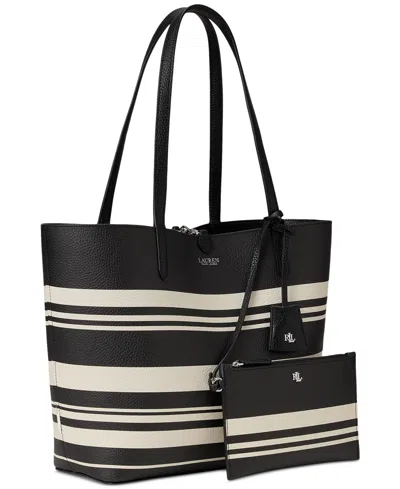 Ralph Lauren Large Reversible Tote Bag In Black,malecon Stripe