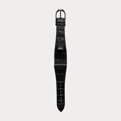 Polo Ralph Lauren Large Stirrup Alligator Watch Strap In Black/black