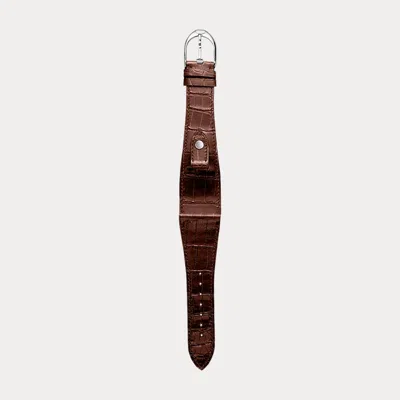 Polo Ralph Lauren Large Stirrup Alligator Watch Strap In Brown/silver