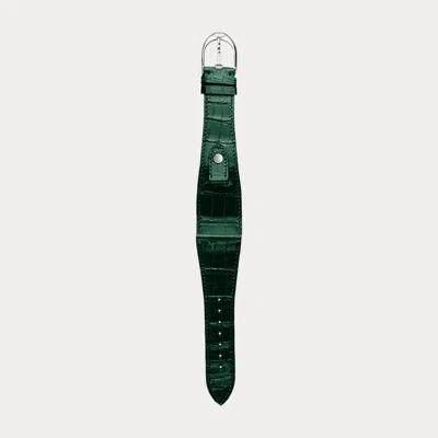 Polo Ralph Lauren Large Stirrup Alligator Watch Strap In Green/silver
