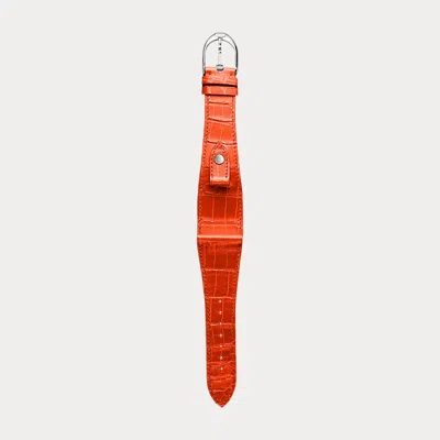 Polo Ralph Lauren Large Stirrup Alligator Watch Strap In Orange/silver