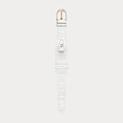Polo Ralph Lauren Large Stirrup Alligator Watch Strap In White/gold