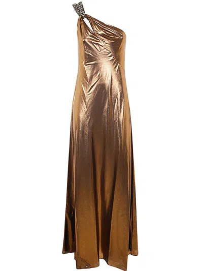 Polo Ralph Lauren Larmon Sleeveless Gown In Copper Foil On Black