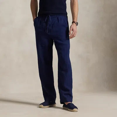 Ralph Lauren Lateef Relaxed Fit Pleated Linen Pant In Blue