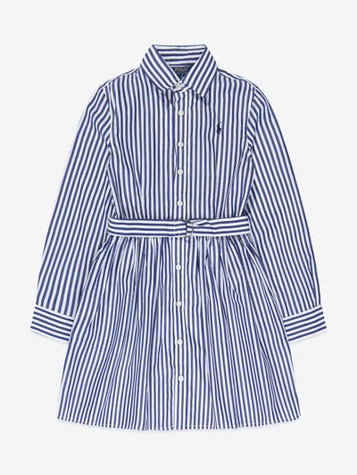 Ralph Lauren Kids' Lauren Girls Blue Striped Cotton Shirt Dress 16 Yrs Brown