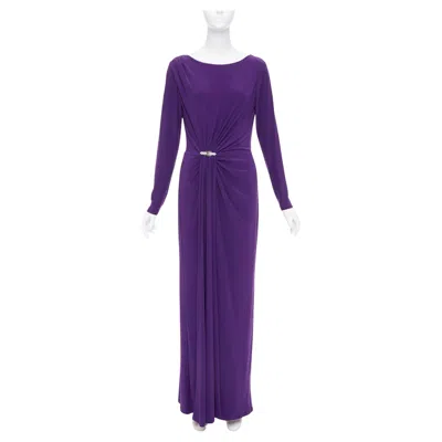 Pre-owned Ralph Lauren Lauren Purple Jersey Silver Strass Buckle Drape Grecian Evening Gown Us12 Xxl