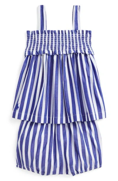 Ralph Lauren Babies' Lauren  '50s Stripe Poplin Top & Shorts Set In Royal White