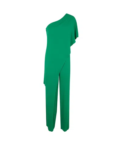 Ralph Lauren Cape Georgette One-shoulder Jumpsuit In Green
