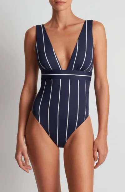 Ralph Lauren Lauren  Banded Modern Plunge Neck One-piece Swimsuit