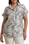 Ralph Lauren Plus Size Relaxed-fit Print Short-sleeve Linen Shirt In Cream Multi