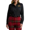 Ralph Lauren Lauren  Beaded Classic Fit Cotton Button-up Shirt In Black
