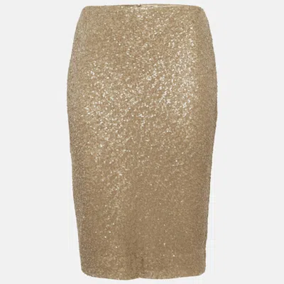 Pre-owned Ralph Lauren Lauren  Beige Sequins Pencil Skirt S In Sand