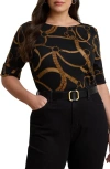 Ralph Lauren Lauren  Belt Print Cotton T-shirt In Black