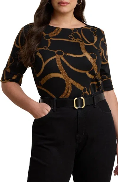 Ralph Lauren Lauren  Belt Print Cotton T-shirt In Black