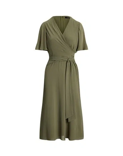 Ralph Lauren Lauren  Belted Georgette Dress Woman Midi Dress Sage Green Size 10 Recycled Polyester In Sage Green