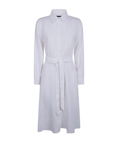 Ralph Lauren Lauren  Belted Shirt Dress In White