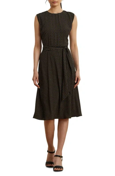 RALPH LAUREN LAUREN RALPH LAUREN BELTED SLEEVELESS BUBBLE CREPE DRESS