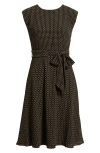 Ralph Lauren Geo-print Belted Bubble Crepe Dress In Black