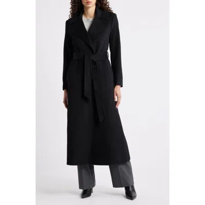 Ralph Lauren Lauren  Belted Wool Blend Wrap Coat In Black