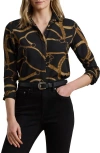 Ralph Lauren Plus Size Classic-fit Belting-print Crepe Shirt In Black