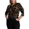 Ralph Lauren Plus Size Classic-fit Belting-print Crepe Shirt In Multi