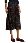 Ralph Lauren Lauren  Belting Print Pleated Georgette Skirt In Brown