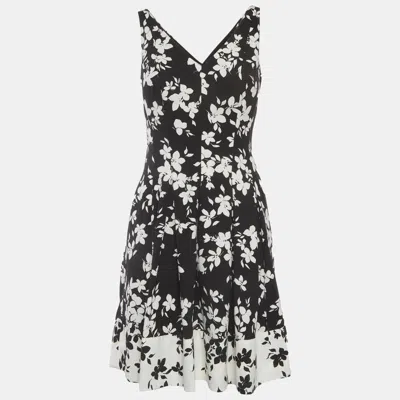 Ralph Lauren Lauren  Black Floral Print Crepe Sleeveless Mini Dress