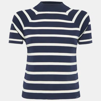 Pre-owned Ralph Lauren Lauren  Blue/white Striped Rib Knit T-shirt M