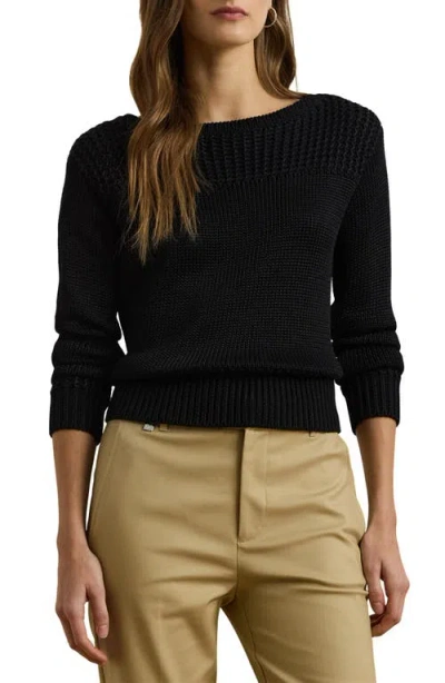 Ralph Lauren Lauren  Boat Neck Cotton Blend Sweater In Black