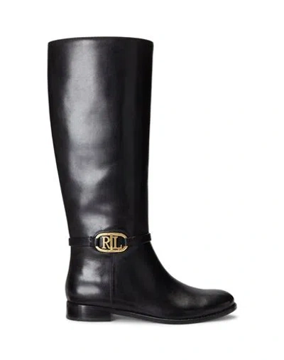 Ralph Lauren Lauren  Bridgette Burnished Leather Tall Boot Woman Knee Boots Black Size 9.5 Bovine Lea