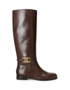 Ralph Lauren Lauren  Bridgette Burnished Leather Tall Boot Woman Knee Boots Cocoa Size 9.5 Bovine Lea In Brown