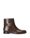 Ralph Lauren Lauren  Briela Burnished Leather Bootie Woman Ankle Boots Cocoa Size 9.5 Bovine Leather In Brown