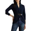 Ralph Lauren Lauren  Buckle Cable Stitch Cotton Cardigan In Blue