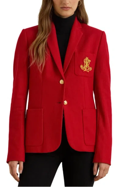 Ralph Lauren Lauren  Bullion Jacquard Logo Patch Cotton Blend Blazer In Red