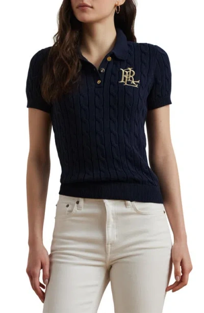 Ralph Lauren Lauren  Cable Knit Cotton Polo Sweater