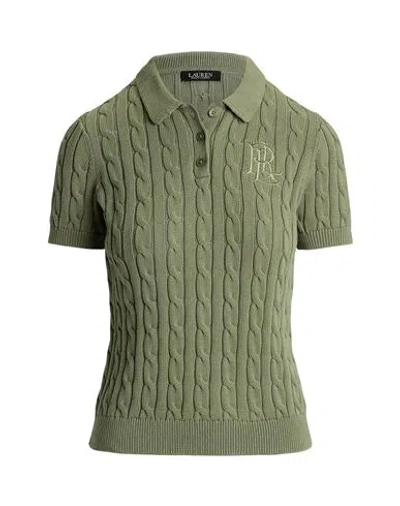 Ralph Lauren Lauren  Cable-knit Cotton Polo Sweater Woman Sweater Sage Green Size L Cotton