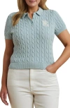 Ralph Lauren Plus Size Cable-knit Cotton Polo Sweater In Aqua Pearl