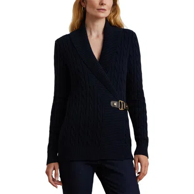 Ralph Lauren Cable-knit Buckle Cardigan In Blue